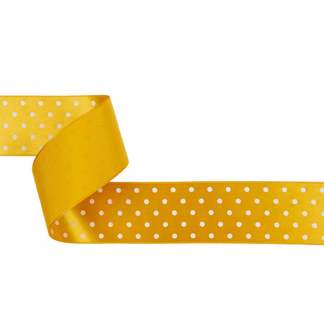 Golden Yellow and White Polka Dot Satin Ribbon - 1.5"