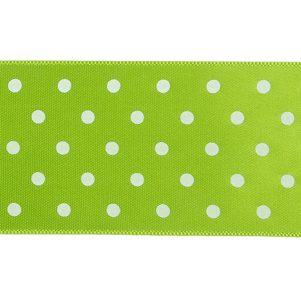 Lime and White Polka Dot Satin Ribbon - 1.5"
