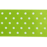 Lime and White Polka Dot Satin Ribbon - 1.5"