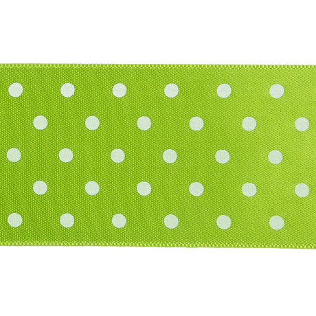 Lime and White Polka Dot Satin Ribbon - 1.5"