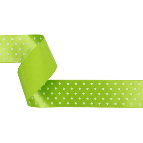Lime and White Polka Dot Satin Ribbon - 1.5"