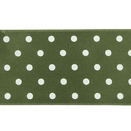 Moss and White Polka Dot Satin Ribbon - 1.5"