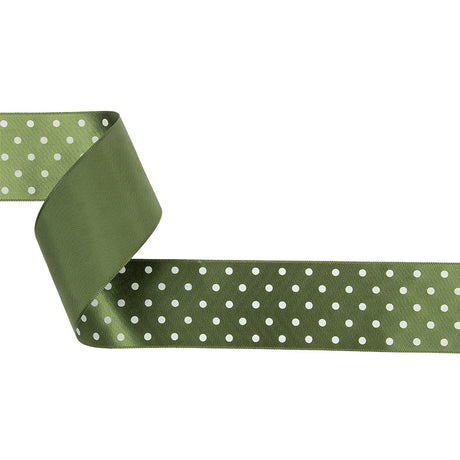 Moss and White Polka Dot Satin Ribbon - 1.5"