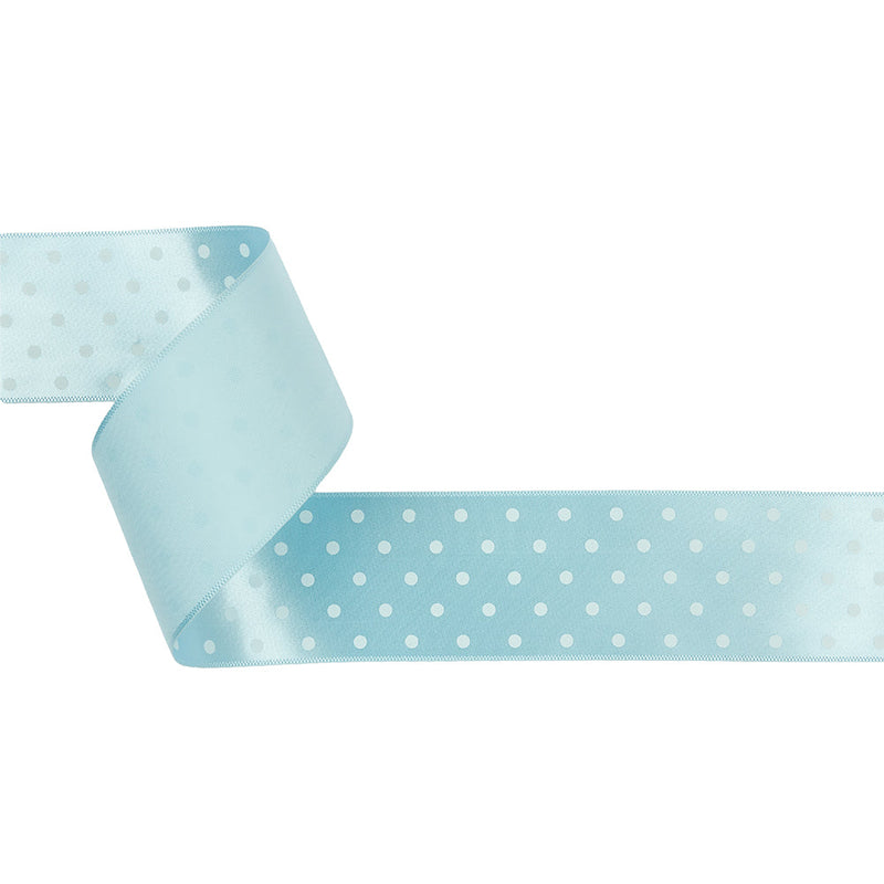 Baby Blue and White Polka Dot Satin Ribbon - 1.5"