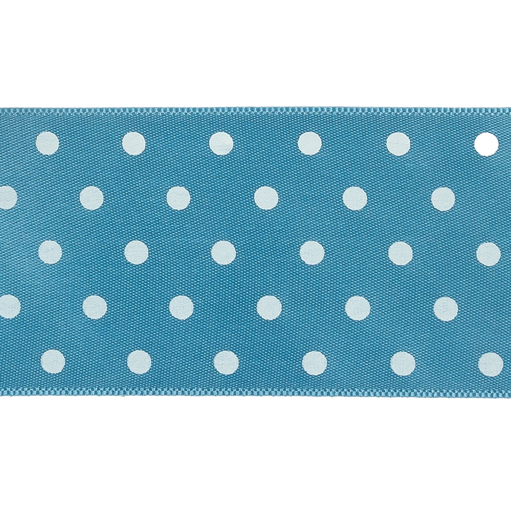 Blue and White Polka Dot Satin Ribbon - 1.5"