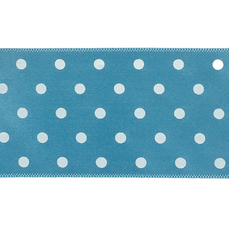 Blue and White Polka Dot Satin Ribbon - 1.5"