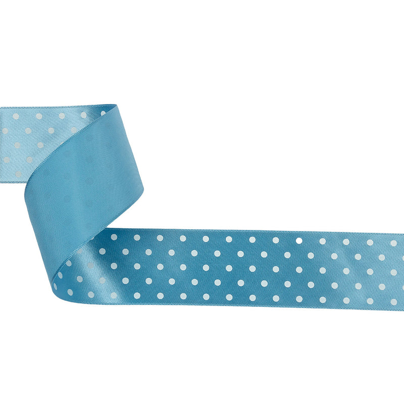 Blue and White Polka Dot Satin Ribbon - 1.5"
