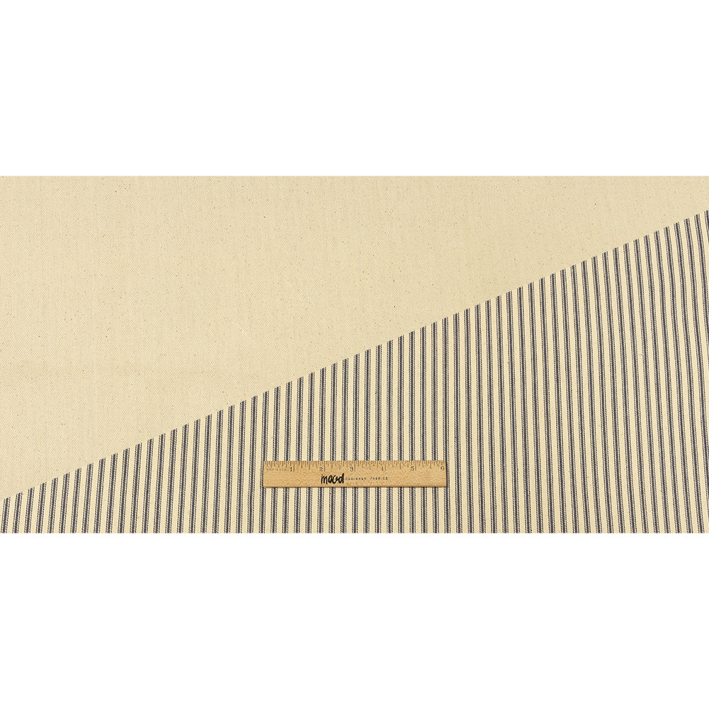 Natural and Blue Bonded Ticking Stripe Twill and Speckled Cotton Twill