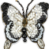 Black and White Butterfly Rhinestone and Glass Beaded Applique - 2.25" X 2"