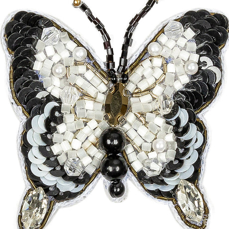 Black and White Butterfly Rhinestone and Glass Beaded Applique - 2.25" X 2"