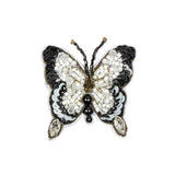 Black and White Butterfly Rhinestone and Glass Beaded Applique - 2.25" X 2"