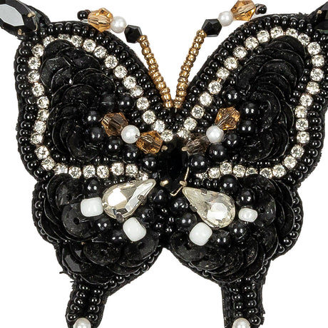 Black and Gold Butterfly Rhinestone and Glass Beaded Applique - 2.5" X 2.625"
