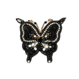 Black and Gold Butterfly Rhinestone and Glass Beaded Applique - 2.5" X 2.625"