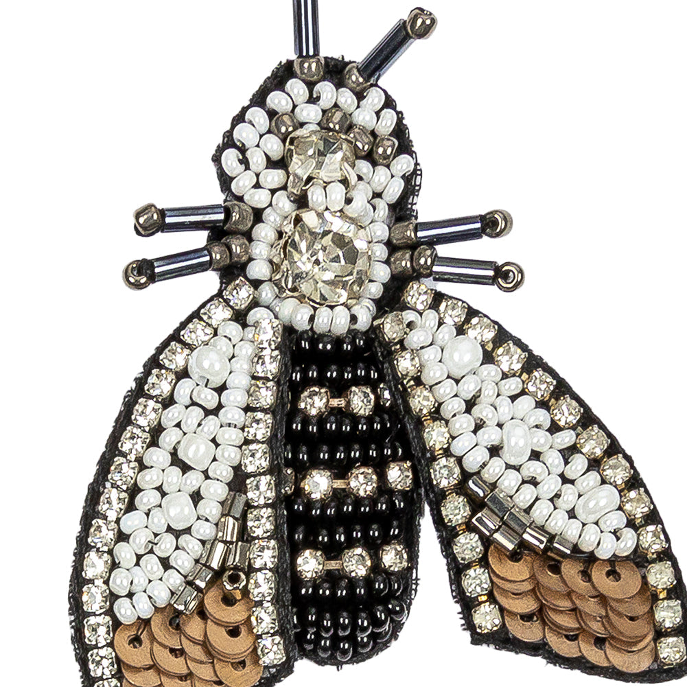 Black, White and Bronze Moth Rhinestone and Glass Beaded Applique - 2.5" X 2"