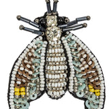 Blue Glow, Adobe and White Fly Rhinestone and Glass Beaded Applique - 2.375" X 1.875"