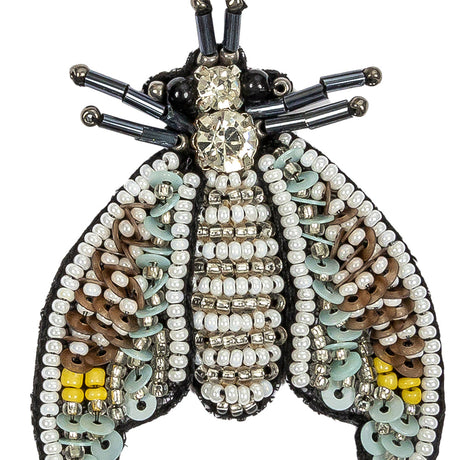 Blue Glow, Adobe and White Fly Rhinestone and Glass Beaded Applique - 2.375" X 1.875"