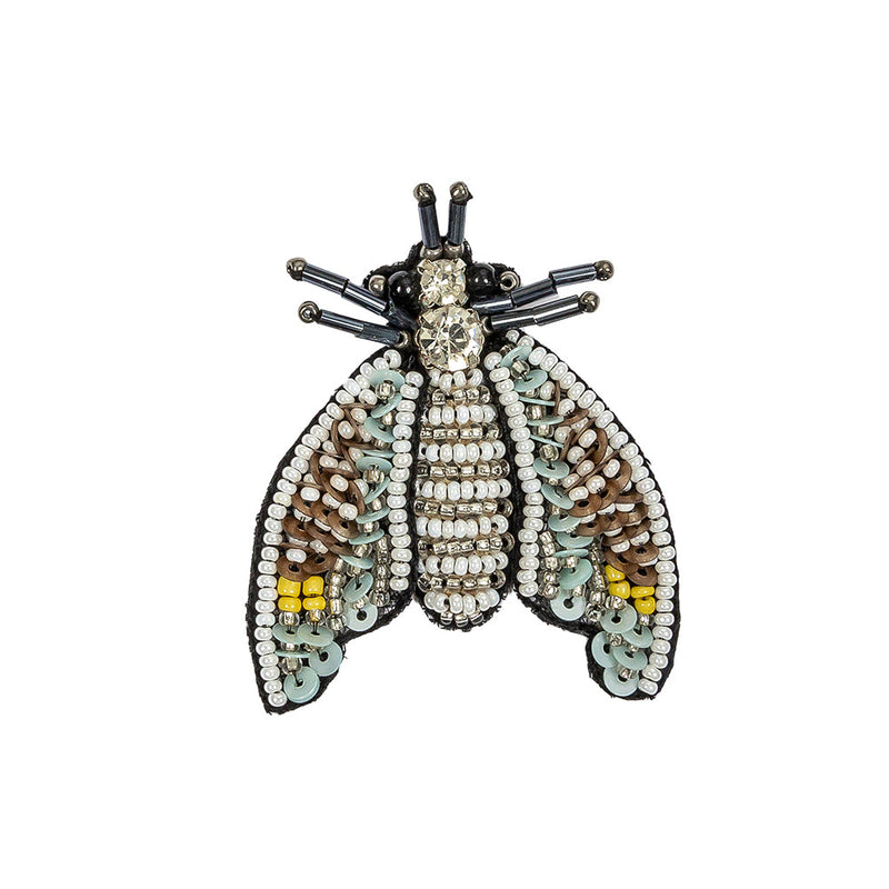 Blue Glow, Adobe and White Fly Rhinestone and Glass Beaded Applique - 2.375" X 1.875"