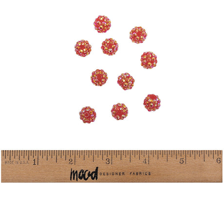 Red AB Rhinestone and Resin Faceted 12mm Beads - 10pc