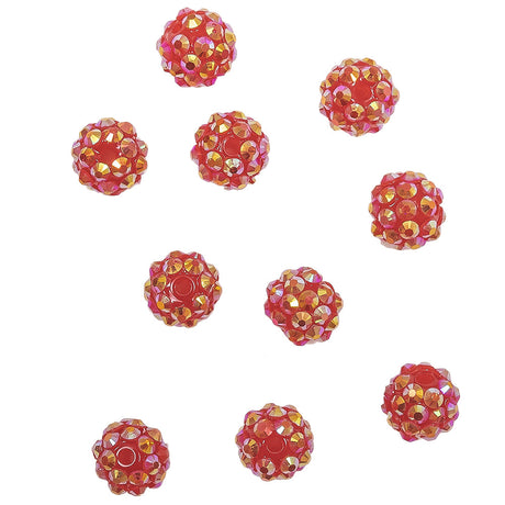 Red AB Rhinestone and Resin Faceted 12mm Beads - 10pc