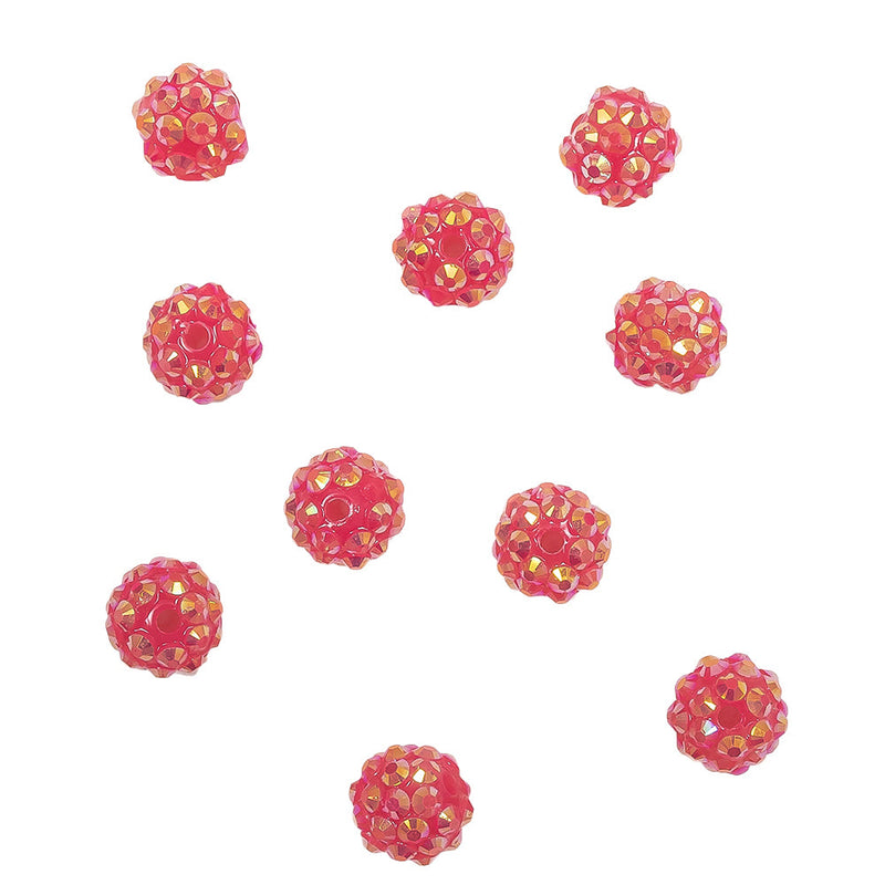 Fuchsia AB Rhinestone and Resin Faceted 12mm Beads - 10pc