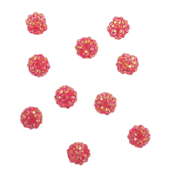 Fuchsia AB Rhinestone and Resin Faceted 12mm Beads - 10pc
