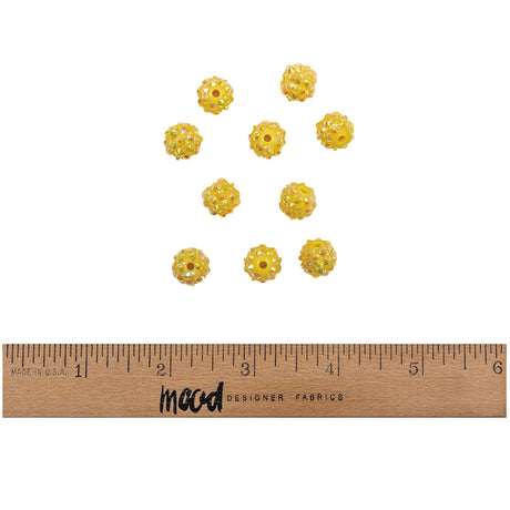 Yellow AB Rhinestone and Resin Faceted 12mm Beads - 10pc