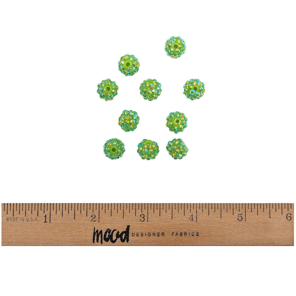 Green AB Rhinestone and Resin Faceted 12mm Beads - 10pc