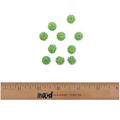 Green AB Rhinestone and Resin Faceted 12mm Beads - 10pc