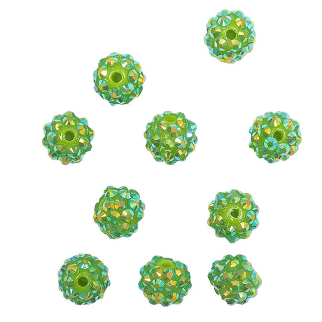 Green AB Rhinestone and Resin Faceted 12mm Beads - 10pc