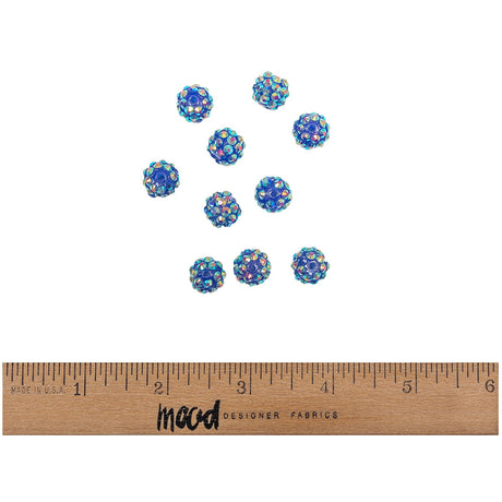 Blue AB Rhinestone and Resin Faceted 12mm Beads - 10pc