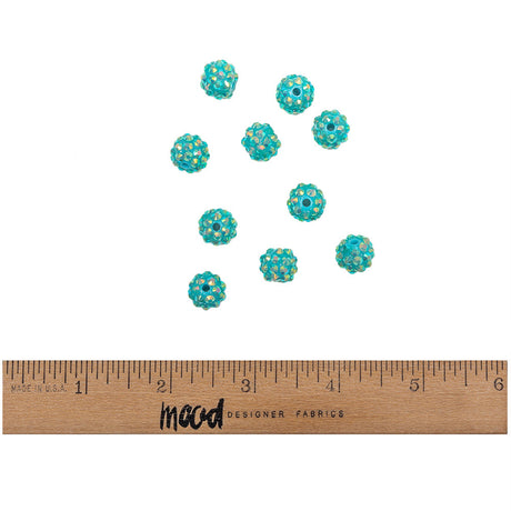 Turquoise AB Rhinestone and Resin Faceted 12mm Beads - 10pc