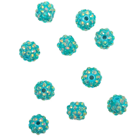 Turquoise AB Rhinestone and Resin Faceted 12mm Beads - 10pc