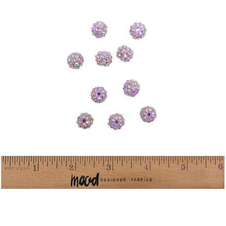 Purple AB Rhinestone and Resin Faceted 12mm Beads - 10pc