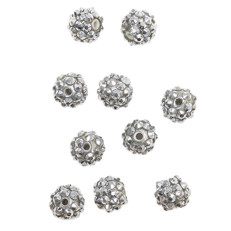 Silver AB Rhinestone and Resin Faceted 12mm Beads - 10pc