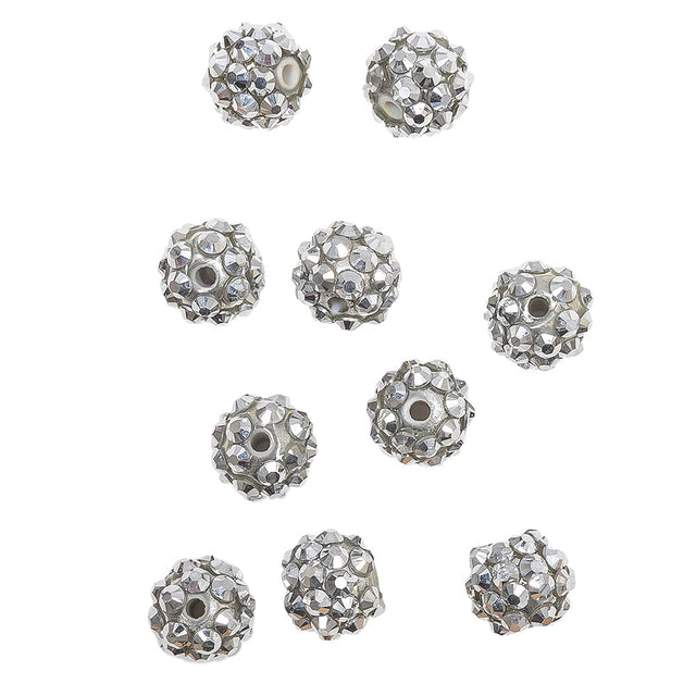 Silver AB Rhinestone and Resin Faceted 12mm Beads - 10pc