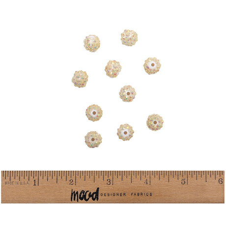 White AB Rhinestone and Resin Faceted 12mm Beads - 10pc