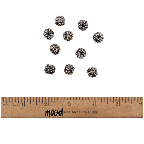 Gunmetal Rhinestone and Resin Faceted 12mm Beads - 10pc