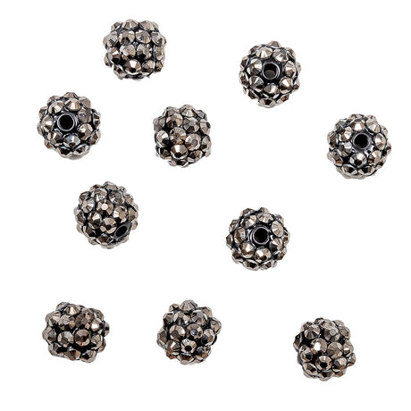 Gunmetal Rhinestone and Resin Faceted 12mm Beads - 10pc