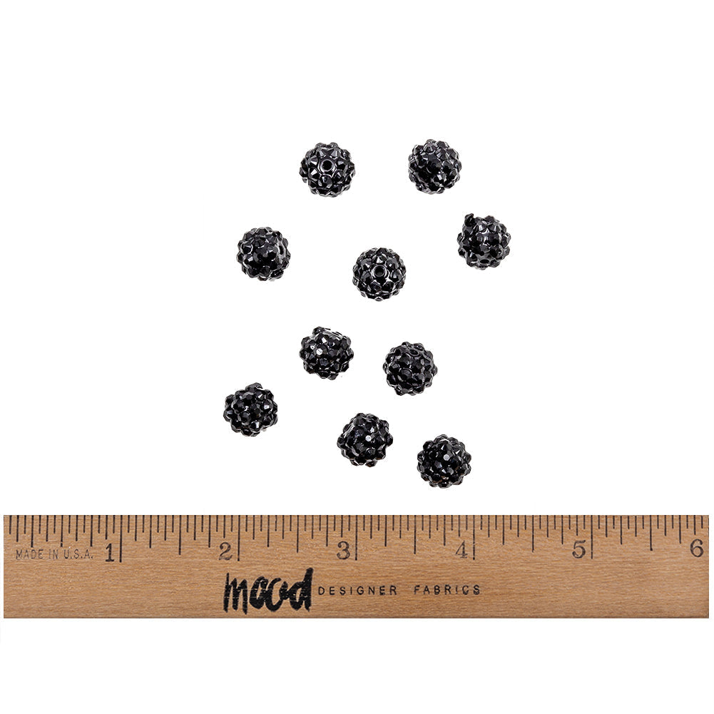 Black Rhinestone and Resin Faceted 12mm Beads - 10pc
