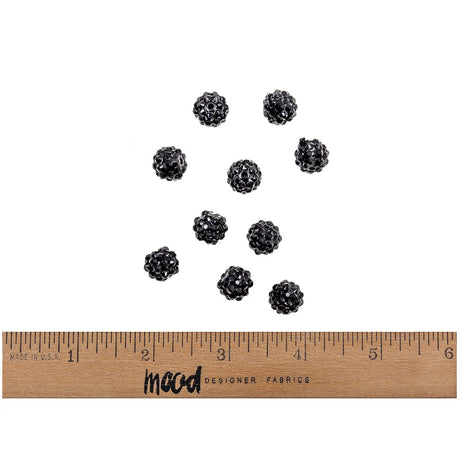 Black Rhinestone and Resin Faceted 12mm Beads - 10pc