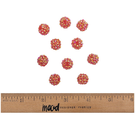 Red AB Rhinestone and Resin Faceted 14mm Beads - 10pc