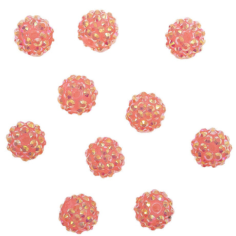 Pink AB Rhinestone and Resin Faceted 14mm Beads - 10pc