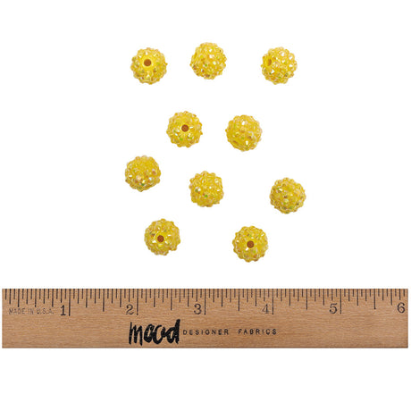 Yellow AB Rhinestone and Resin Faceted 14mm Beads - 10pc