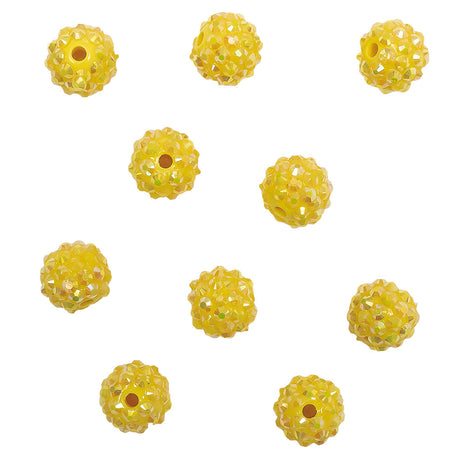 Yellow AB Rhinestone and Resin Faceted 14mm Beads - 10pc