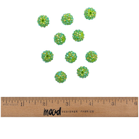 Green AB Rhinestone and Resin Faceted 14mm Beads - 10pc