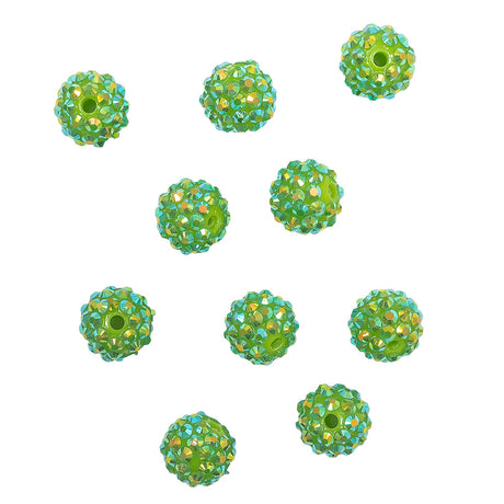 Green AB Rhinestone and Resin Faceted 14mm Beads - 10pc