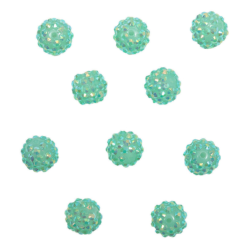 Aqua AB Rhinestone and Resin Faceted 14mm Beads - 10pc