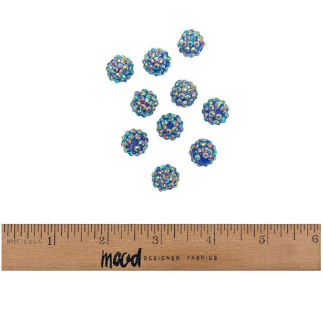 Blue AB Rhinestone and Resin Faceted 14mm Beads - 10pc
