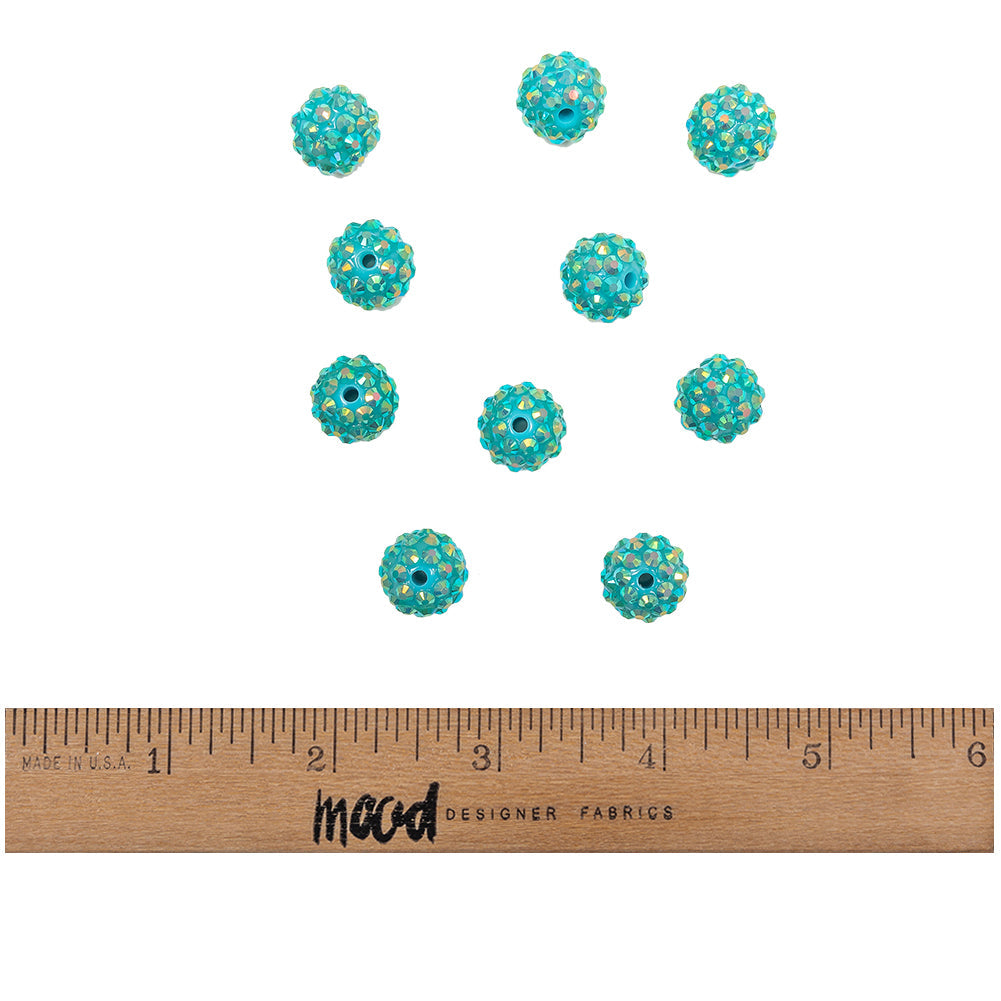 Turquoise AB Rhinestone and Resin Faceted 14mm Beads - 10pc