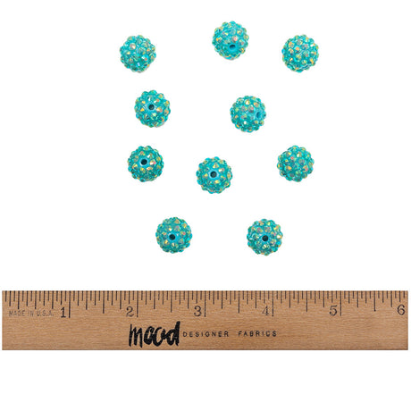 Turquoise AB Rhinestone and Resin Faceted 14mm Beads - 10pc